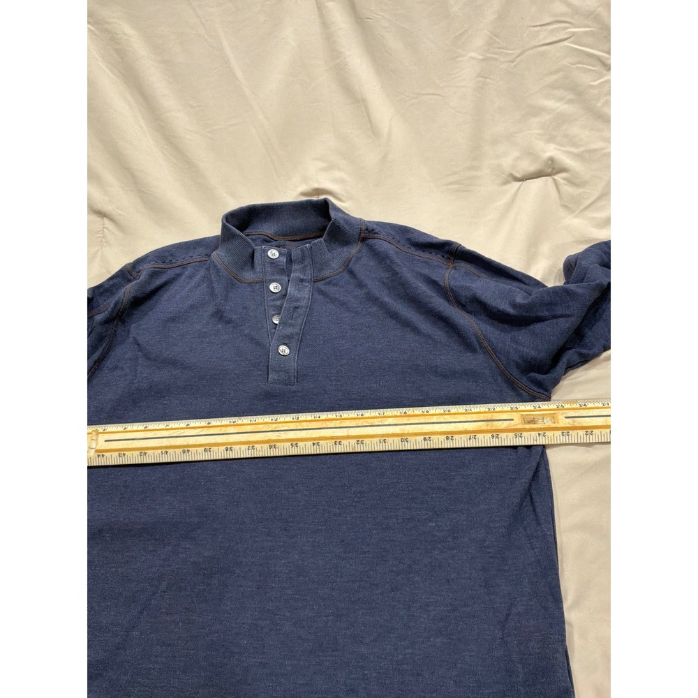 Horn Legend Mens Blue Heathered Henley Shirt Long Sleeve Mock Neck Size L - Picture 3 of 7